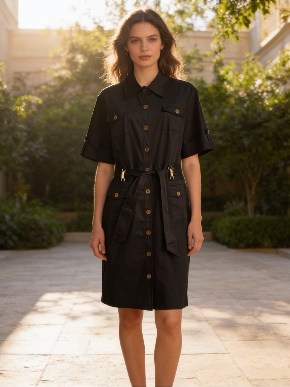 Jones New York Black Utility Safari Shirt Dress Women's 14 Business Travel Party